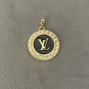 Upcycled Gold and Black Pendant with Crystals